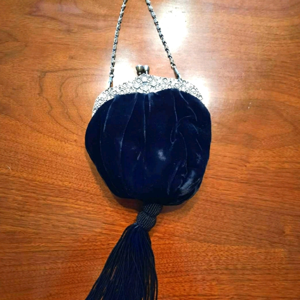 Vintage Velvet Embellished Bag w/ Beaded Tassel